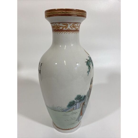 Chinese 20th Century Handpainted Marriage Story Poem Figural Vase Porcelain - Picture 5 of 13